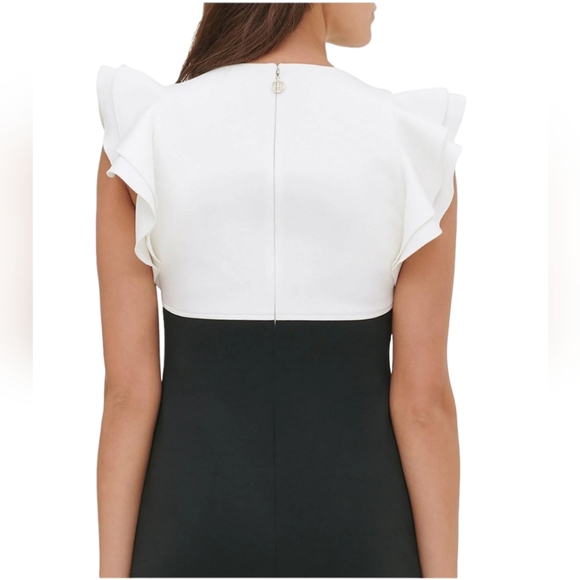 Tommy Hilfiger Nwot White/Black Colorblock Flutter Cap Sleeve Scuba Sheath Dress - Picture 9 of 16
